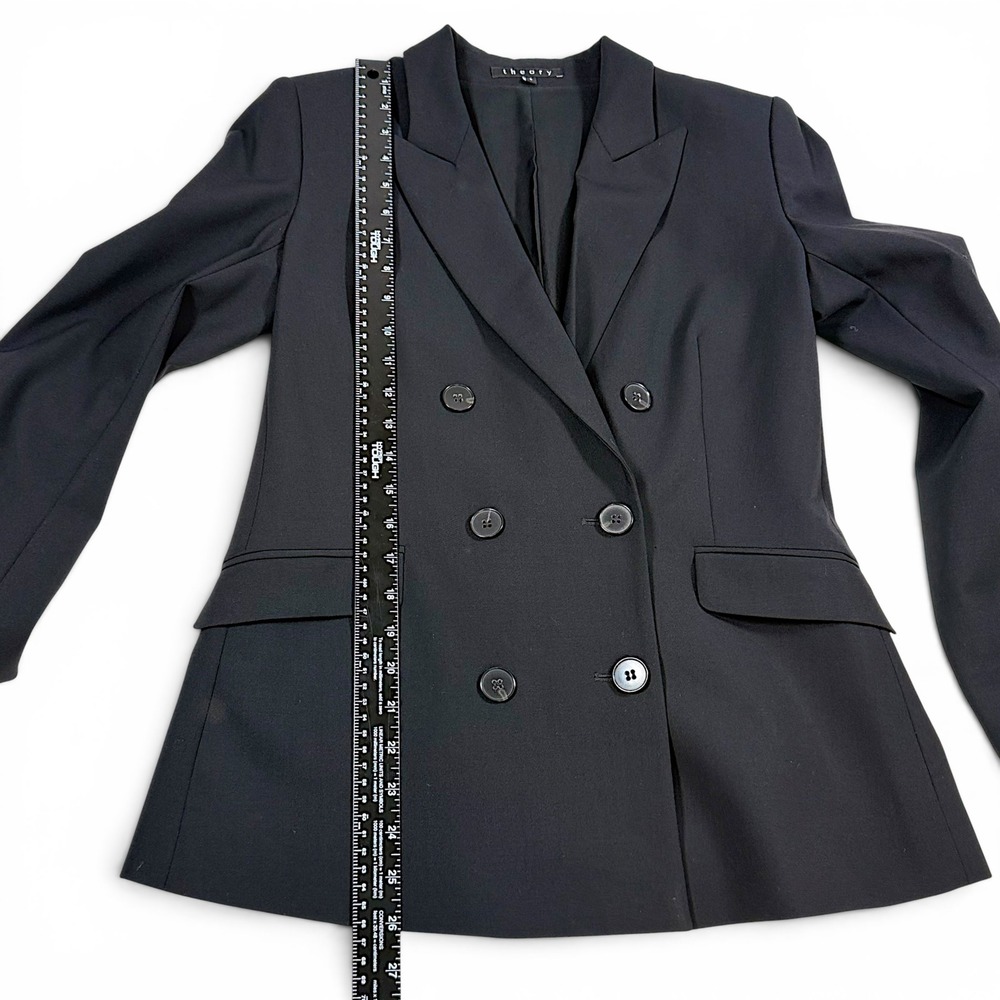 Theory Womens Black Double Breasted Wool Lycra Stretch Blazer Jacket Size 8 - Picture 9 of 14